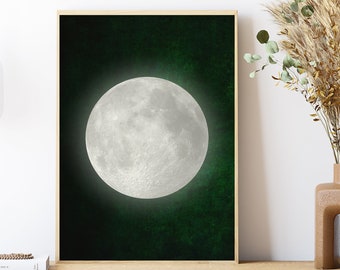 Emerald Green Moon Print, Printable Wall Art, Emerald Green Wall Art, Emerald Green Wall Decor, Dar Green Modern Wall Decor, Digital Print