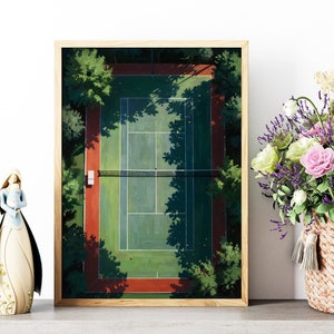 Arte mural de tenis, impresiones artísticas de moda, decoración de pared verde, póster de tenis, arte mural retro, impresión de cancha de tenis, impresiones deportivas, impresión digital