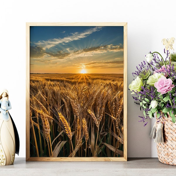 Wheat Wall Art, Farmhouse Wall Decor, Trendy Art Print, Wheat Field Print, Pampas Grass Print, Wheat Decor, Digital Prints