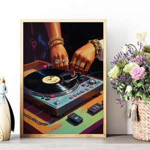 Black Woman Art, Vintage Record Eclectic, Trendy Art Prints, Retro Wall Art, Vinyl Wall Art, Vinyl Records Print, Black Girl, Digital Print
