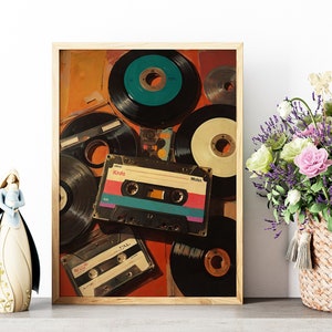 Vintage Record Eclectic, Trendy Art Prints, Retro Wall Art, Music Poster, Vinyl Wall Art, Music Room Decor, Vinyl Records, Digital Print
