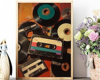 Vintage Record Eclectic, Trendy Art Prints, Retro Wall Art, Music Poster, Vinyl Wall Art, Music Room Decor, Vinyl Records, Digital Print