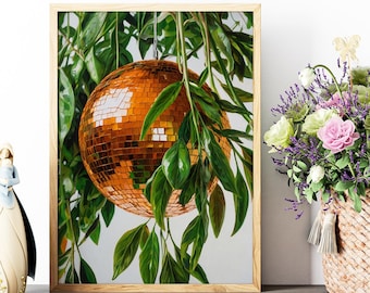 Orange Disco Ball, Trendy Art Prints, Mirror Ball Poster, Bar Cart Print, Retro Wall Art, Kitchen Wall Art, Disco Ball Print, Digital Print