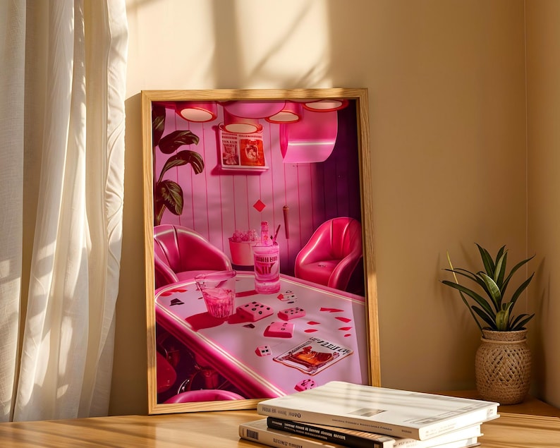 Poker Bar Retro Wall Art Print Trendy Funky Decor, Groovy Poster Bar Decor, Girly Wall Art, Pink Dorm Decor for College Girls, Feminist Art, Cool Girl Art, Pink Wall Art, Printable Wall Art, Poker Night Art, Digital Print
