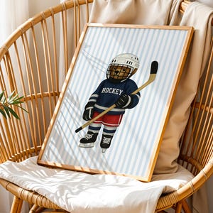 Hockey Bear Art, Trendy Art Prints, Hockey Wall Art, Blue Stripe Art, Bear Wall Art, Nursery Animal Art, Sports Prints, Digital Prints