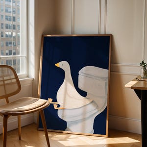 Goose Bathroom Print, Trendy Art Prints, Blue Navy Wall Art, Bathroom Wall Print, Toilet Art, Goose Wall Art, Nursery Decor, Digital Print