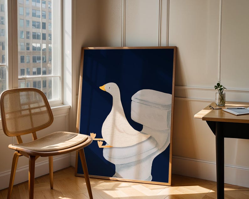 Goose Bathroom Print, Trendy Art Prints, Blue Navy Wall Art, Bathroom Wall Print, Toilet Art, Goose Wall Art, Nursery Decor, Digital Print