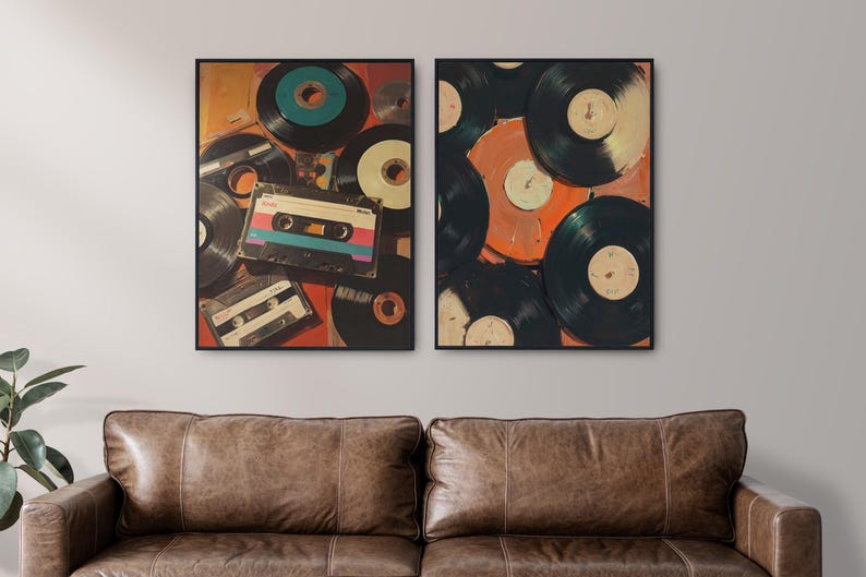 Set of 2 Vinyl Wall Art, Trendy Art Prints, Vinyl Poster, Retro Wall Art, Vinyl Record Print, Music Poster, Records Art Print, Digital Print