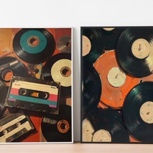 Set of 2 Vinyl Wall Art, Trendy Art Prints, Vinyl Poster, Retro Wall Art, Vinyl Record Print, Music Poster, Records Art Print, Digital Print