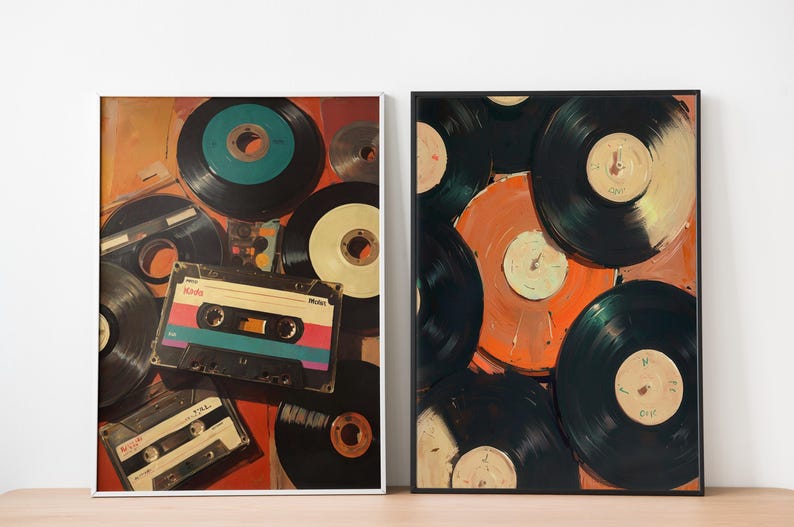 Set of 2 Vinyl Wall Art, Trendy Art Prints, Vinyl Poster, Retro Wall Art, Vinyl Record Print, Music Poster, Records Art Print, Digital Print