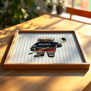Hockey Bear Art, Trendy Art Prints, Hockey Wall Art, Blue Stripe Art, Bear Wall Art, Nursery Animal Art, Sports Prints, Digital Prints