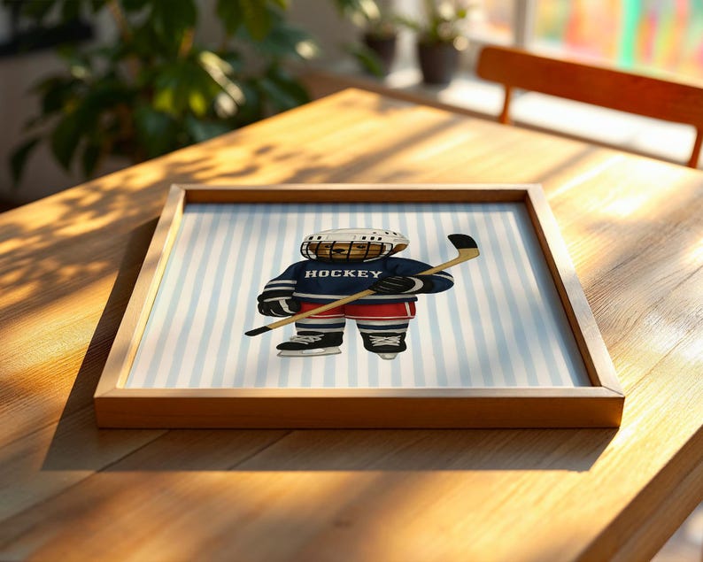 Hockey Bear Art, Trendy Art Prints, Hockey Wall Art, Blue Stripe Art, Bear Wall Art, Nursery Animal Art, Sports Prints, Digital Prints