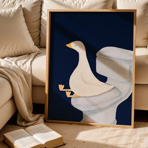 Goose Bathroom Print, Trendy Art Prints, Blue Navy Wall Art, Bathroom Wall Print, Toilet Art, Goose Wall Art, Nursery Decor, Digital Print