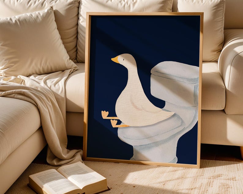 Goose Bathroom Print, Trendy Art Prints, Blue Navy Wall Art, Bathroom Wall Print, Toilet Art, Goose Wall Art, Nursery Decor, Digital Print