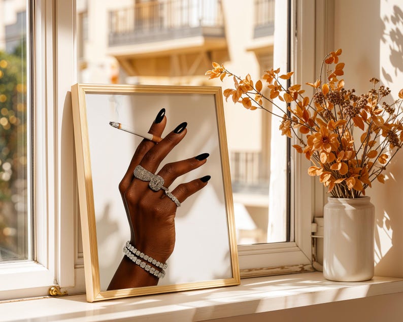 Black Woman Art, Trendy Art Prints, Cigarette Wall Art, Cool Girl Wall Art, Girly Room Decor, Femme Fatale, Feminist Wall Art, Digital Print