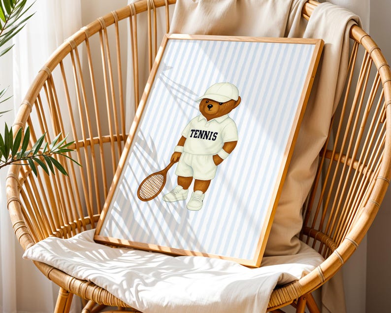 Sports Bear Prints, Set of 3 Wall Art, Trendy Art Prints, Tennis Wall Art, Hockey Art, Basketball Art, Nursery Animal Art, Digital Prints
