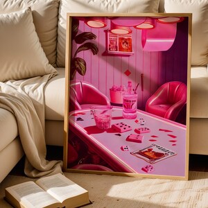 Poker Bar Retro Wall Art Print Trendy Funky Decor, Groovy Poster Bar Decor, Girly Wall Art, Pink Dorm Decor for College Girls, Feminist Art, Cool Girl Art, Pink Wall Art, Printable Wall Art, Poker Night Art, Digital Print