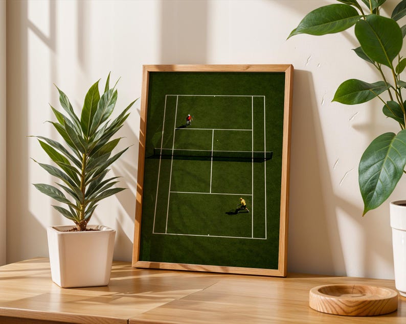 Tennis Wall Art, Trendy Art Prints, Tiny People Art, Retro Wall Art, Tennis Court Print, Kids Room Decor, Sports Art Print, Digital Prints