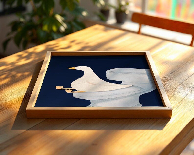 Goose Bathroom Print, Trendy Art Prints, Blue Navy Wall Art, Bathroom Wall Print, Toilet Art, Goose Wall Art, Nursery Decor, Digital Print