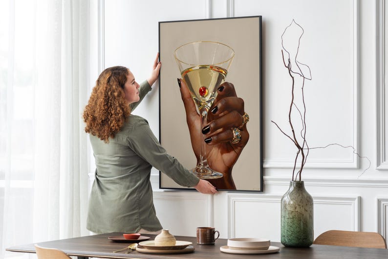 Black Woman Art, Martini Art Print, Black Female Art, Trendy Art Prints, Femme Fatale, Girly Wall Art, Black Girl, Digital Print