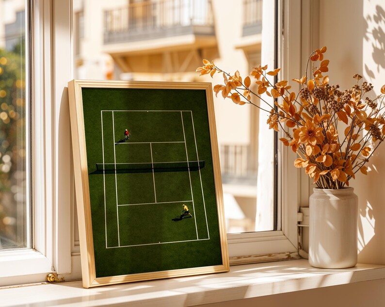 Tennis Wall Art, Trendy Art Prints, Tiny People Art, Retro Wall Art, Tennis Court Print, Kids Room Decor, Sports Art Print, Digital Prints