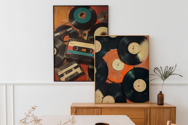 Set of 2 Vinyl Wall Art, Trendy Art Prints, Vinyl Poster, Retro Wall Art, Vinyl Record Print, Music Poster, Records Art Print, Digital Print