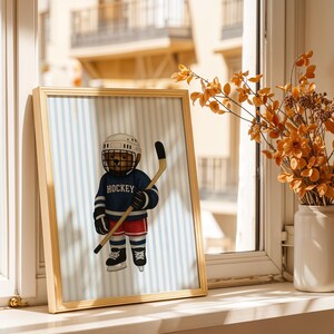 Hockey Bear Art, Trendy Art Prints, Hockey Wall Art, Blue Stripe Art, Bear Wall Art, Nursery Animal Art, Sports Prints, Digital Prints