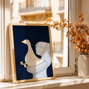 Goose Bathroom Print, Trendy Art Prints, Blue Navy Wall Art, Bathroom Wall Print, Toilet Art, Goose Wall Art, Nursery Decor, Digital Print