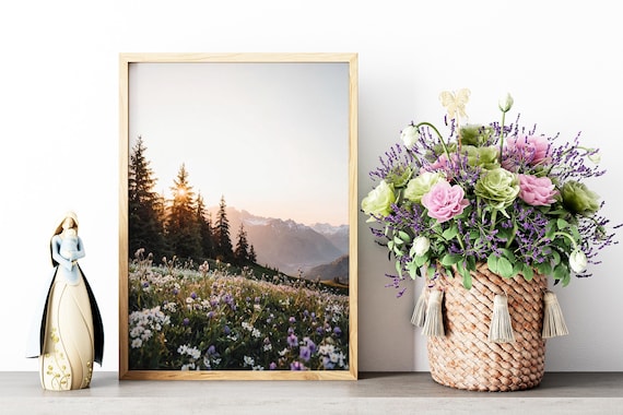 Wildflowers Wall Art, Trendy Art Prints, Nature Prints, Forest Wall Art, Wildflowers Art, Mountain Landscape Wall Art, Digital Print