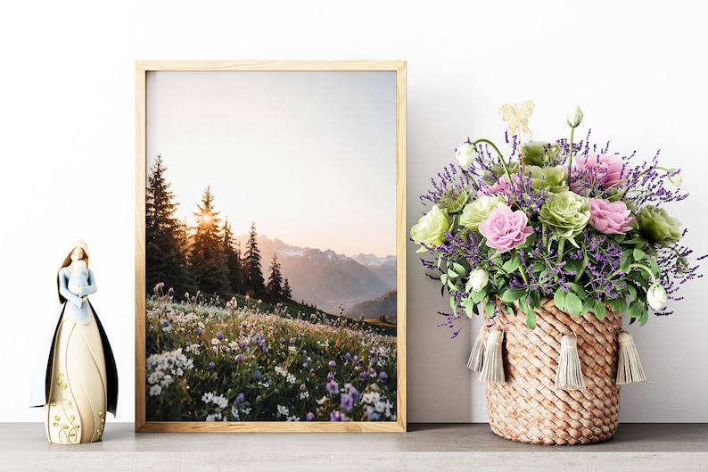 Wildflowers Wall Art, Trendy Art Prints, Nature Prints, Forest Wall Art, Wildflowers Art, Mountain Landscape Wall Art, Digital Print