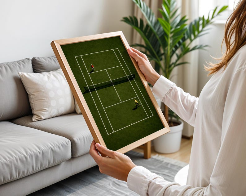 Tennis Wall Art, Trendy Art Prints, Tiny People Art, Retro Wall Art, Tennis Court Print, Kids Room Decor, Sports Art Print, Digital Prints