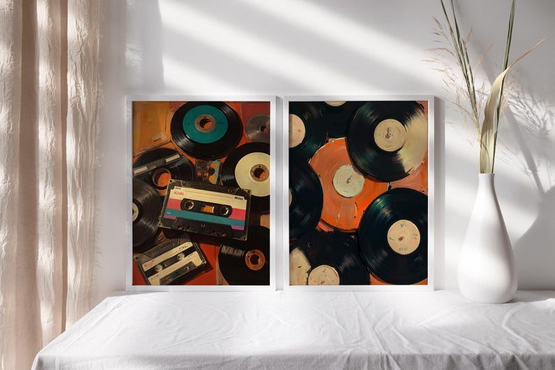 Set of 2 Vinyl Wall Art, Trendy Art Prints, Vinyl Poster, Retro Wall Art, Vinyl Record Print, Music Poster, Records Art Print, Digital Print