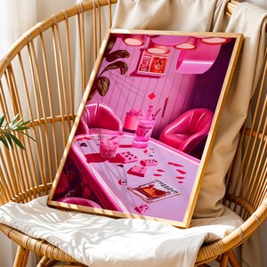 Poker Bar Retro Wall Art Print Trendy Funky Decor, Groovy Poster Bar Decor, Girly Wall Art, Pink Dorm Decor for College Girls, Feminist Art, Cool Girl Art, Pink Wall Art, Printable Wall Art, Poker Night Art, Digital Print