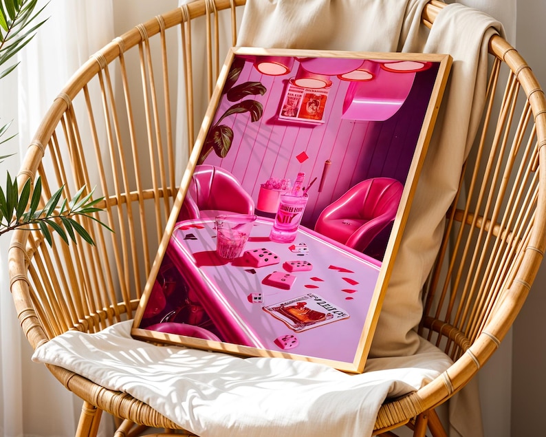 Poker Bar Retro Wall Art Print Trendy Funky Decor, Groovy Poster Bar Decor, Girly Wall Art, Pink Dorm Decor for College Girls, Feminist Art, Cool Girl Art, Pink Wall Art, Printable Wall Art, Poker Night Art, Digital Print