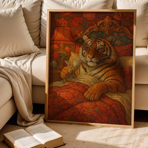 Maximalist Tiger, Trendy Art Prints, Martini Wall Art, Tiger Wall Art, Dopamine Bedroom Decor, Retro Wall Art, Digital Prints