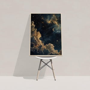 Celestial Wall Art, Trendy Art Prints, Moody Wall Art, Night Sky Print, Galaxy Art, Blue Gold Wall Art, Starry Night Poster, Digital Print