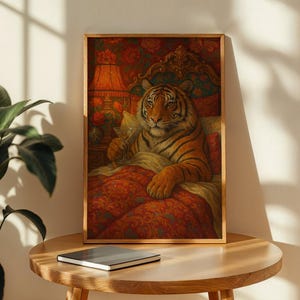 Maximalist Tiger, Trendy Art Prints, Martini Wall Art, Tiger Wall Art, Dopamine Bedroom Decor, Retro Wall Art, Digital Prints
