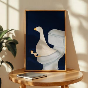 Goose Bathroom Print, Trendy Art Prints, Blue Navy Wall Art, Bathroom Wall Print, Toilet Art, Goose Wall Art, Nursery Decor, Digital Print