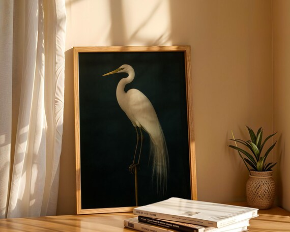 Crane Wall Art, Trendy Art Prints, Birds Wall Art, Coastal Bird Prints, Crane Art Print, Dark Green Wall Art, Crane Prints, Digital Prints