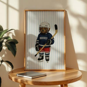 Hockey Bear Art, Trendy Art Prints, Hockey Wall Art, Blue Stripe Art, Bear Wall Art, Nursery Animal Art, Sports Prints, Digital Prints