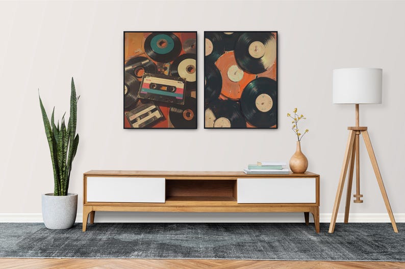 Set of 2 Vinyl Wall Art, Trendy Art Prints, Vinyl Poster, Retro Wall Art, Vinyl Record Print, Music Poster, Records Art Print, Digital Print