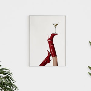 Red Boots Print, Martini Art Print, Trendy Art Prints, Girly Wall Art, Femme Fatale, Feminist Wall Poster, Retro Wall Art, Digital Print