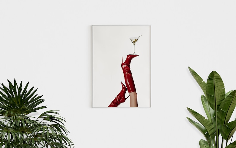 Red Boots Print, Martini Art Print, Trendy Art Prints, Girly Wall Art, Femme Fatale, Feminist Wall Poster, Retro Wall Art, Digital Print
