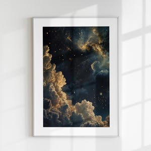 Celestial Wall Art, Trendy Art Prints, Moody Wall Art, Night Sky Print, Galaxy Art, Blue Gold Wall Art, Starry Night Poster, Digital Print