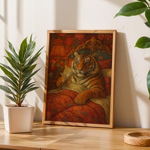Maximalist Tiger, Trendy Art Prints, Martini Wall Art, Tiger Wall Art, Dopamine Bedroom Decor, Retro Wall Art, Digital Prints