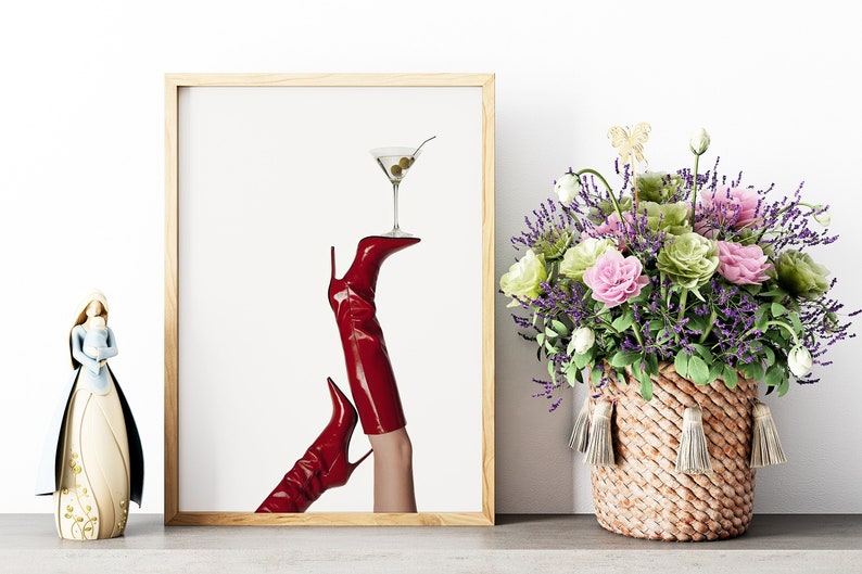 Red Boots Print, Martini Art Print, Trendy Art Prints, Girly Wall Art, Femme Fatale, Feminist Wall Poster, Retro Wall Art, Digital Print
