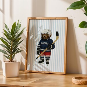 Hockey Bear Art, Trendy Art Prints, Hockey Wall Art, Blue Stripe Art, Bear Wall Art, Nursery Animal Art, Sports Prints, Digital Prints