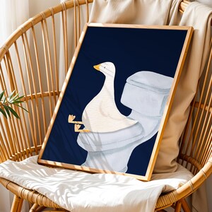 Goose Bathroom Print, Trendy Art Prints, Blue Navy Wall Art, Bathroom Wall Print, Toilet Art, Goose Wall Art, Nursery Decor, Digital Print