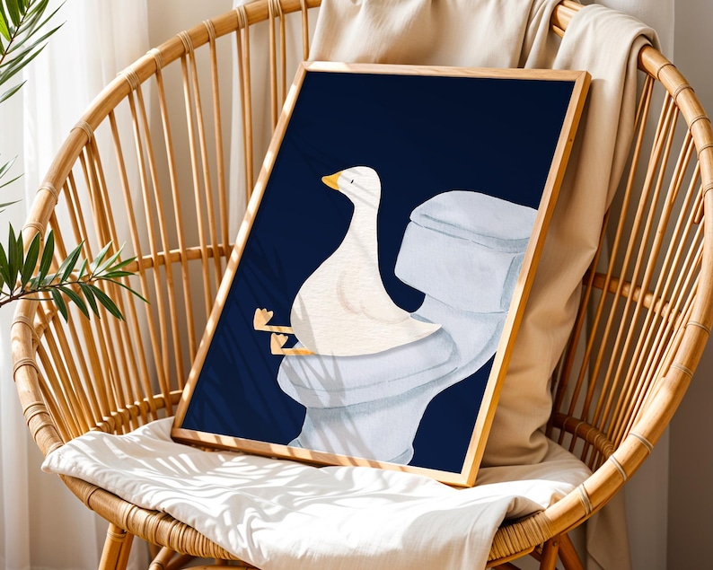 Goose Bathroom Print, Trendy Art Prints, Blue Navy Wall Art, Bathroom Wall Print, Toilet Art, Goose Wall Art, Nursery Decor, Digital Print