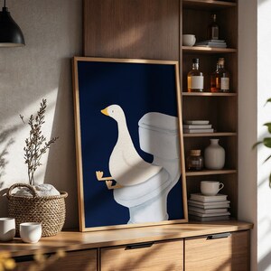 Goose Bathroom Print, Trendy Art Prints, Blue Navy Wall Art, Bathroom Wall Print, Toilet Art, Goose Wall Art, Nursery Decor, Digital Print